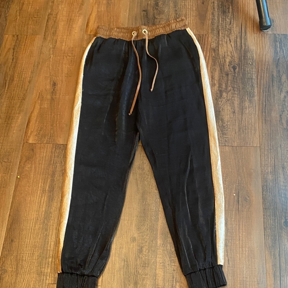 Zara Black  gold and Brown Elastic Waist Pants